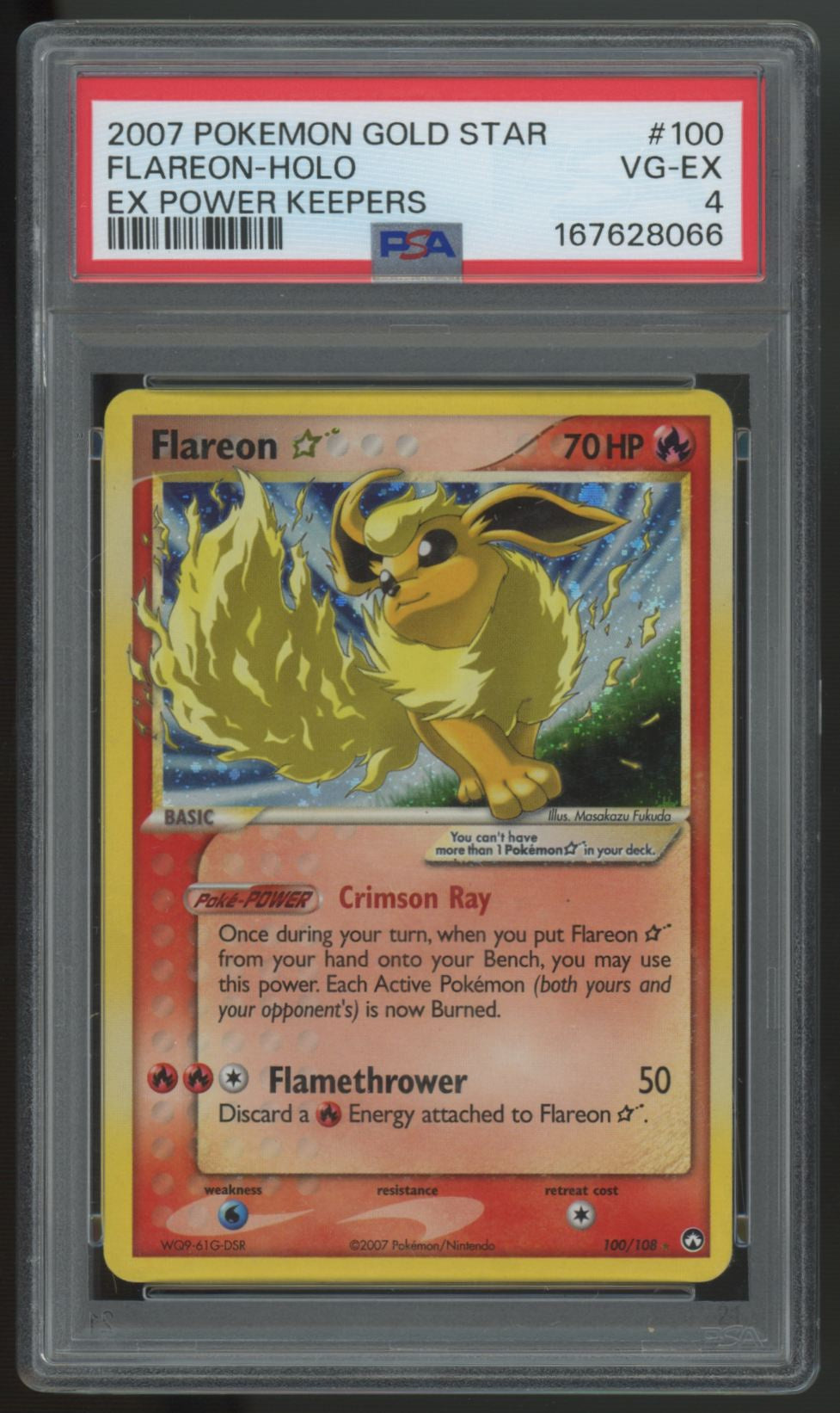 2007 Pokemon Flareon Gold Star EX Power Keepers Holo #100 PSA 4