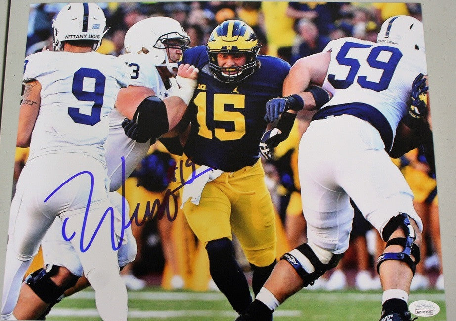Chase Winovich Auto Wolverines Double Teamed 16x20 Photo ~Signed & JSA Certified