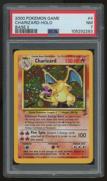 2000 Pokemon Charizard Base Set II Holo #4 PSA 7 (B)