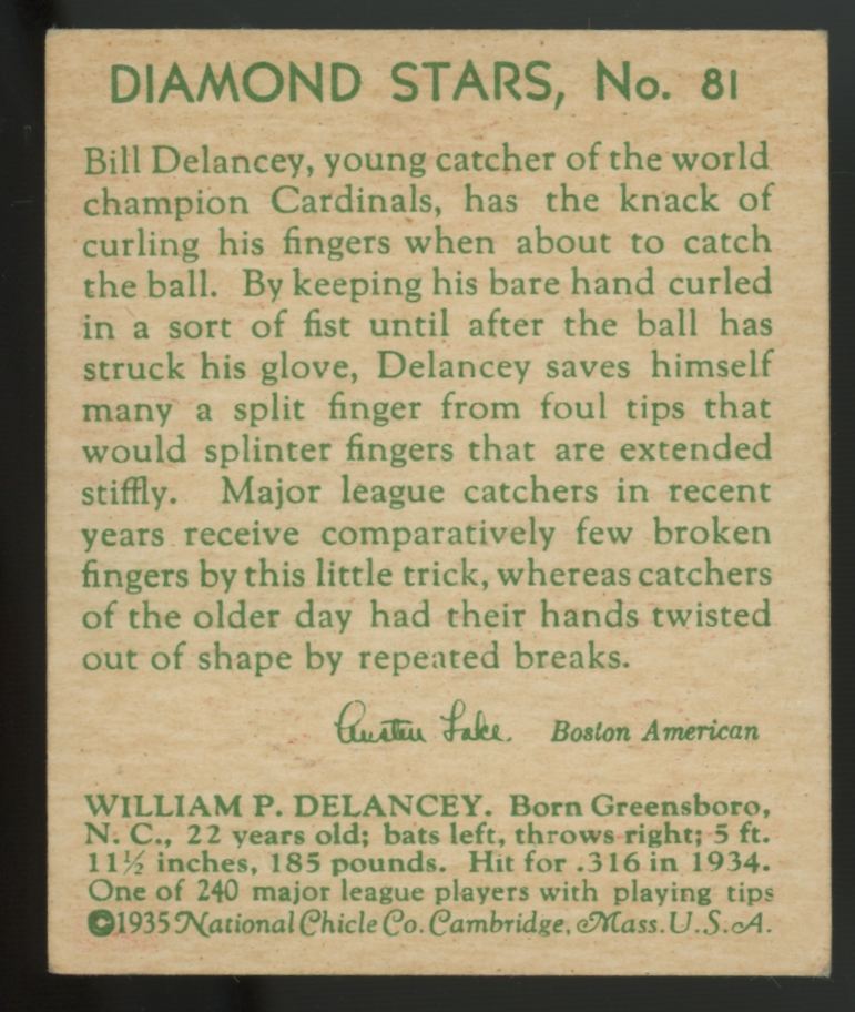 1935 National Chicle Bill Delancey Diamond Stars #81 EX