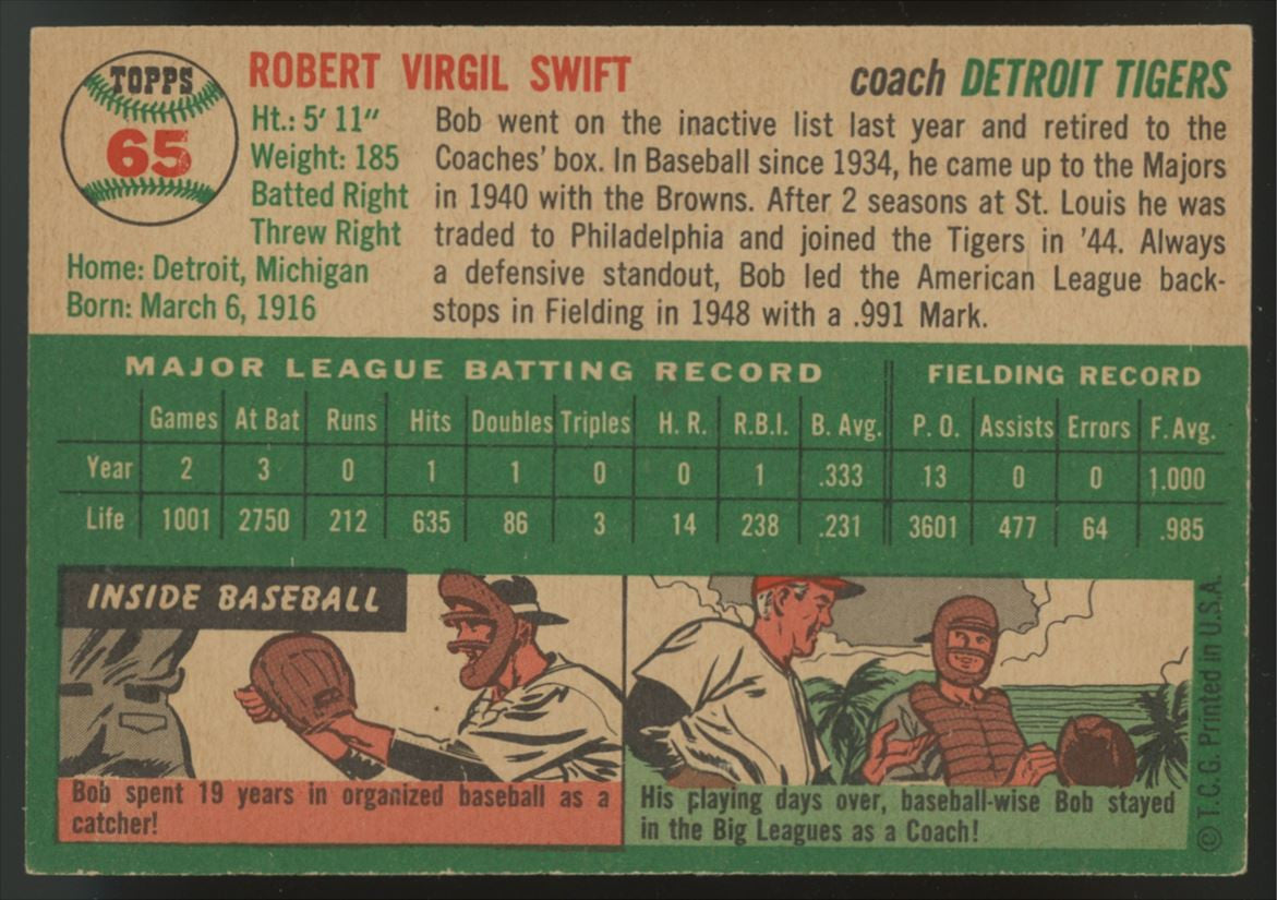 1954 Topps Bob Swift #65 EX