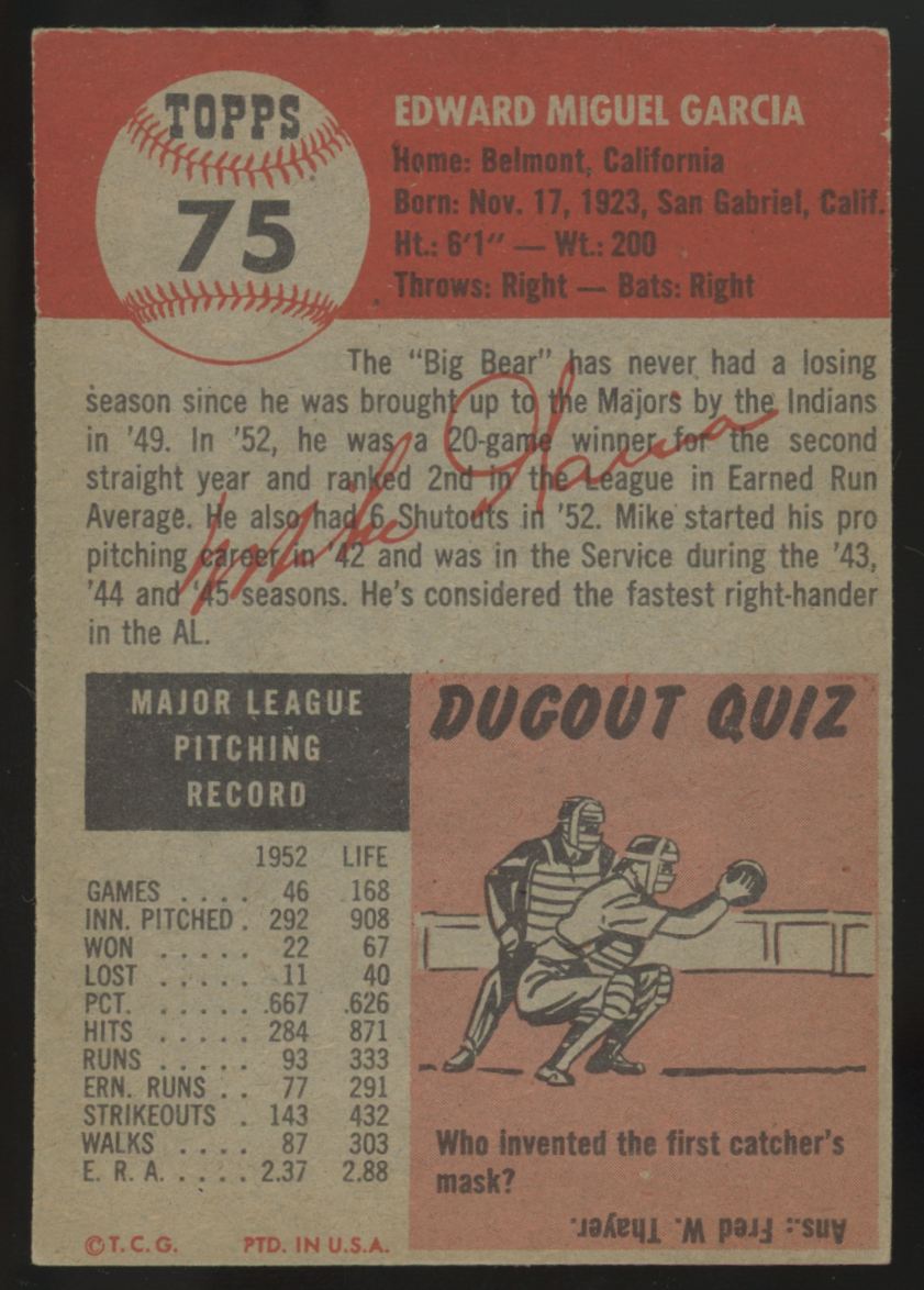 1953 Topps Mike Garcia #75 EX/MT