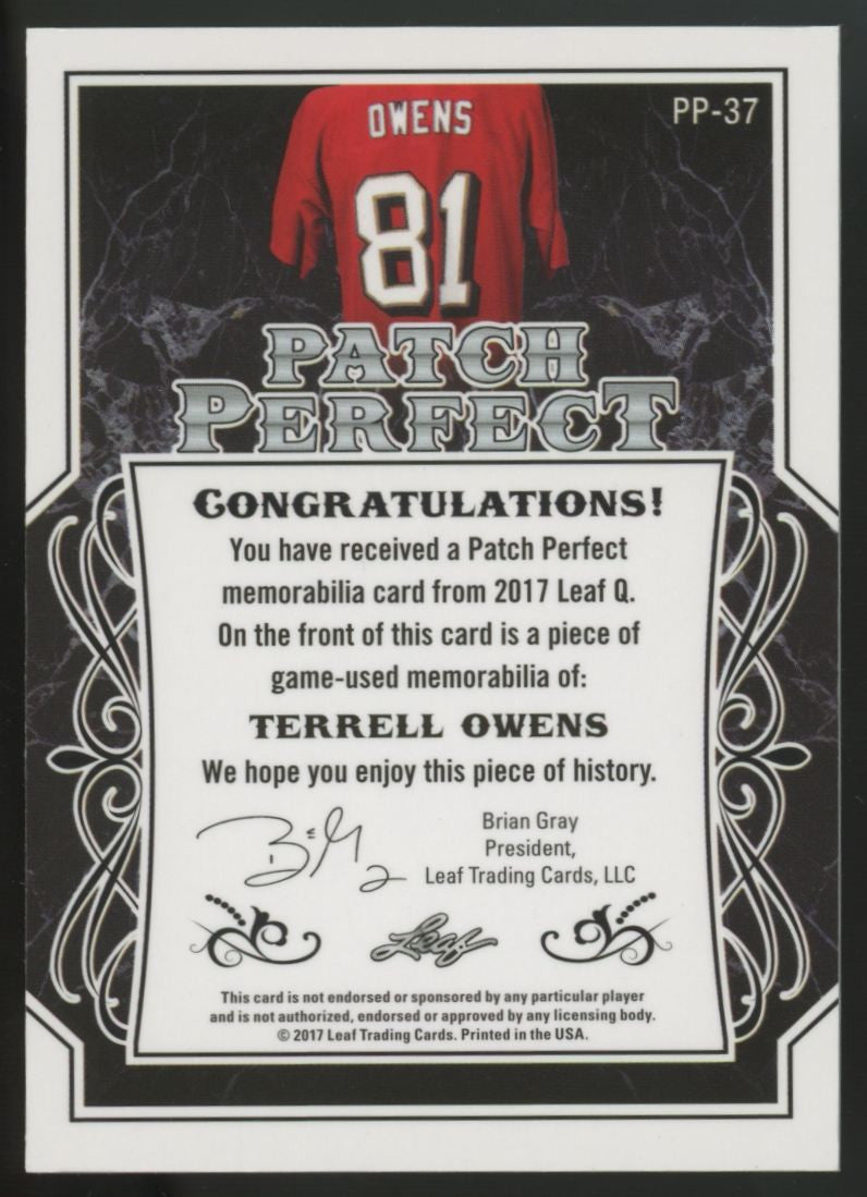 2017 Leaf Q Terrell Owens Patch Perfect Red Spectrum Jumbo Patch /7 #PP-37
