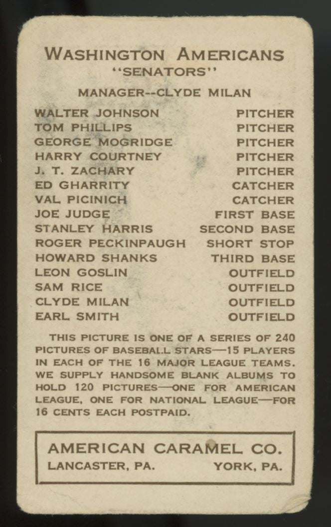 1922 E120 American Caramel Joe Judge Good