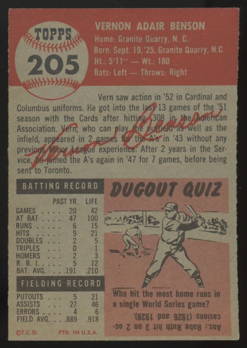 1953 Topps Vern Benson #205 EX/MT