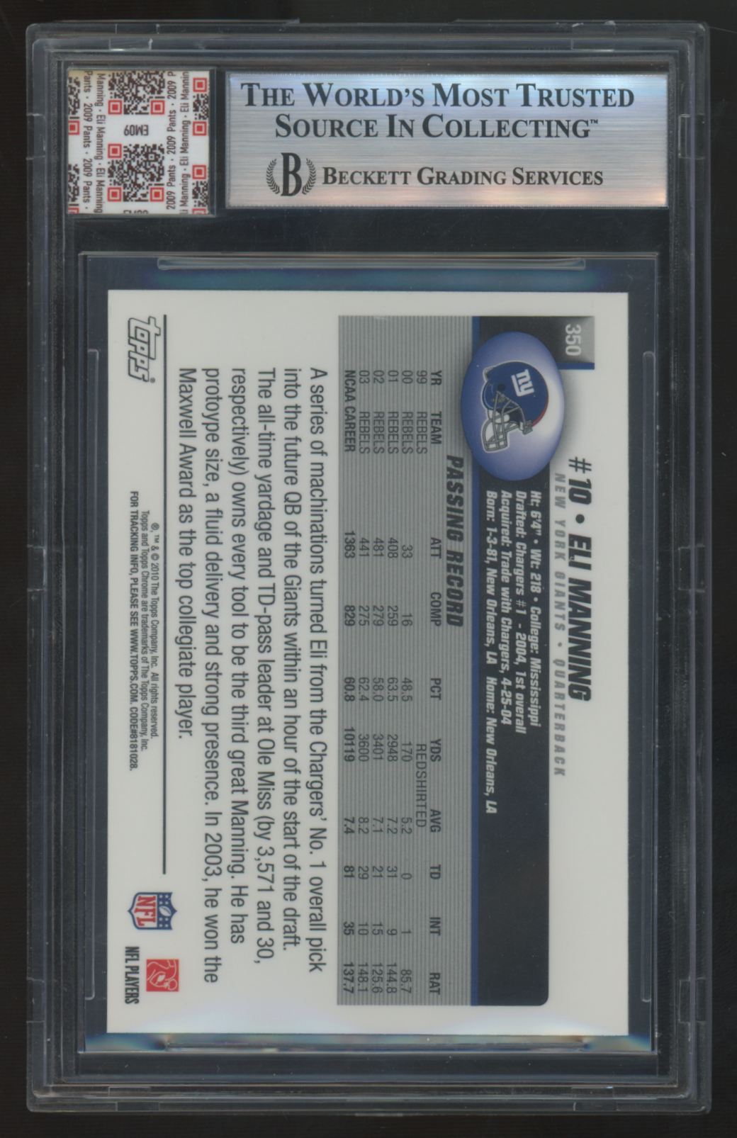 2010 Topps Chrome Anniversary Reprints Eli Manning RC Jersey Fusion Patch #10