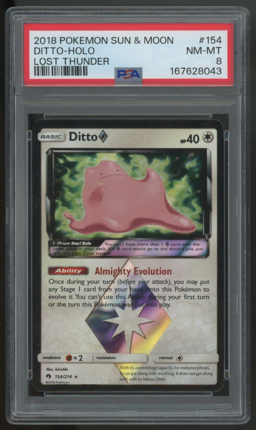 2018 Pokemon Ditto Prism Star Lost Thunder Holo #154 PSA 8 (B)