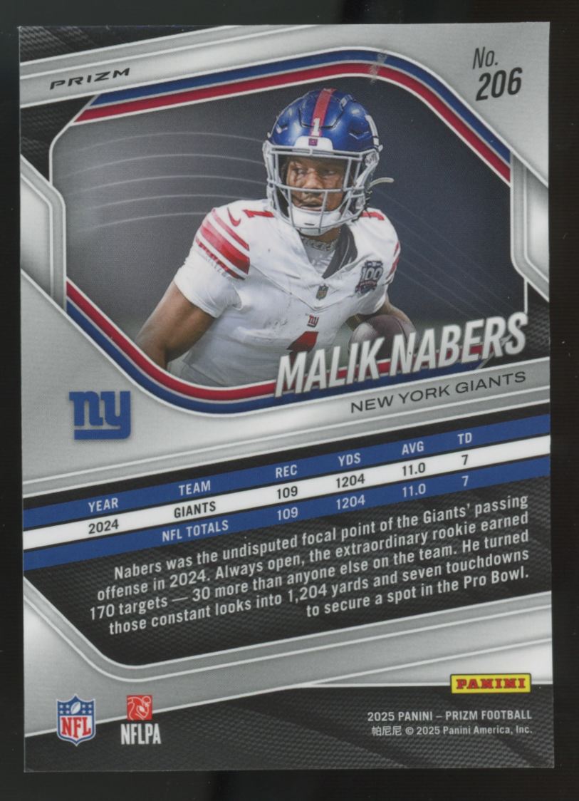 2025 Panini Prizm Malik Nabers Blue & Black Checker #206