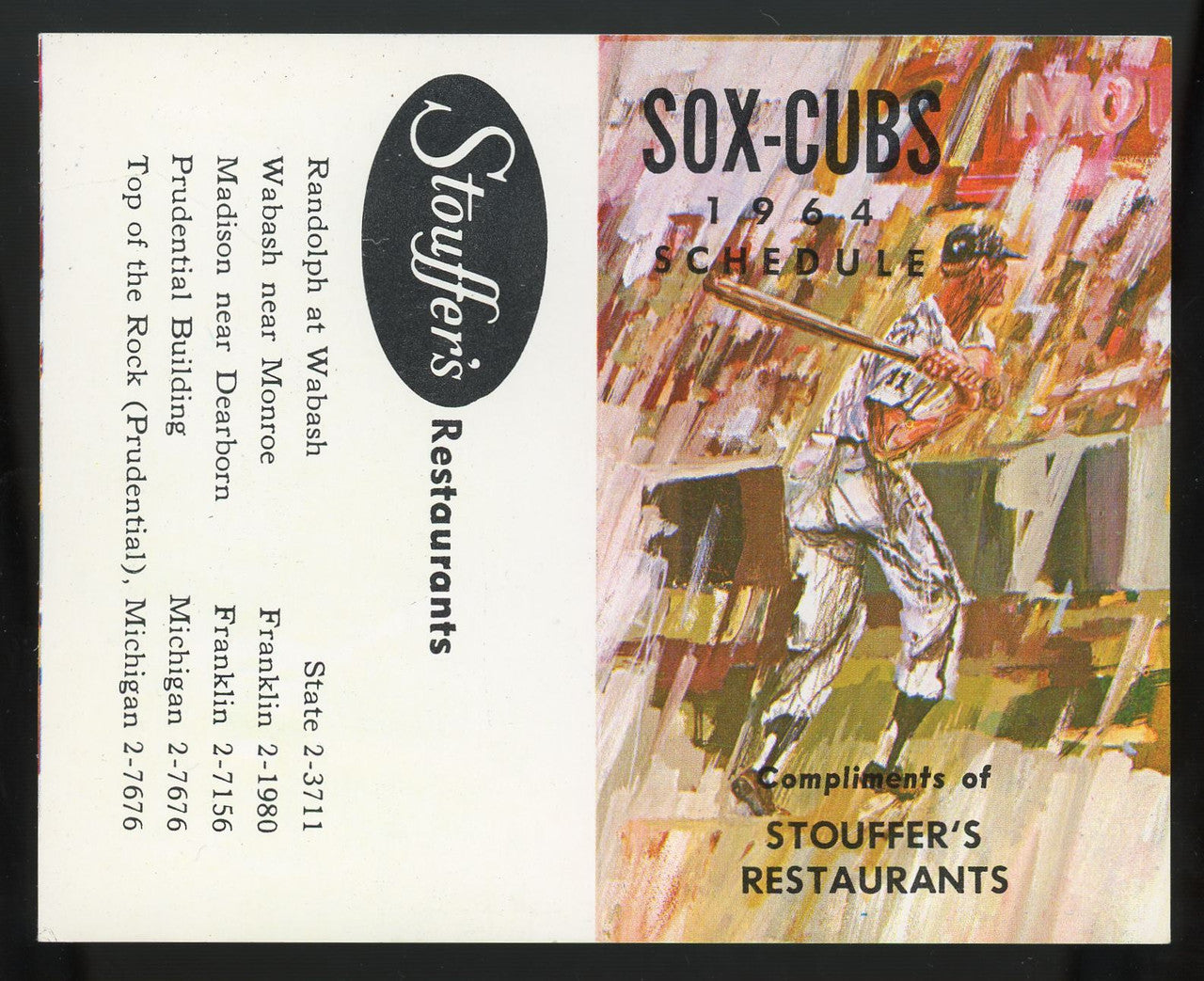 1964 Stouffer's Restaurants Chicago White Sox & Cubs Pocket Schedule