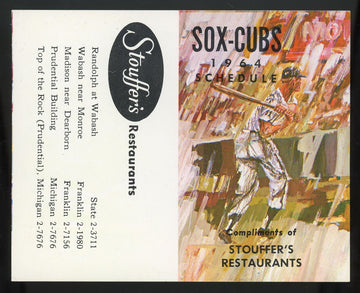 1964 Stouffer's Restaurants Chicago White Sox & Cubs Pocket Schedule