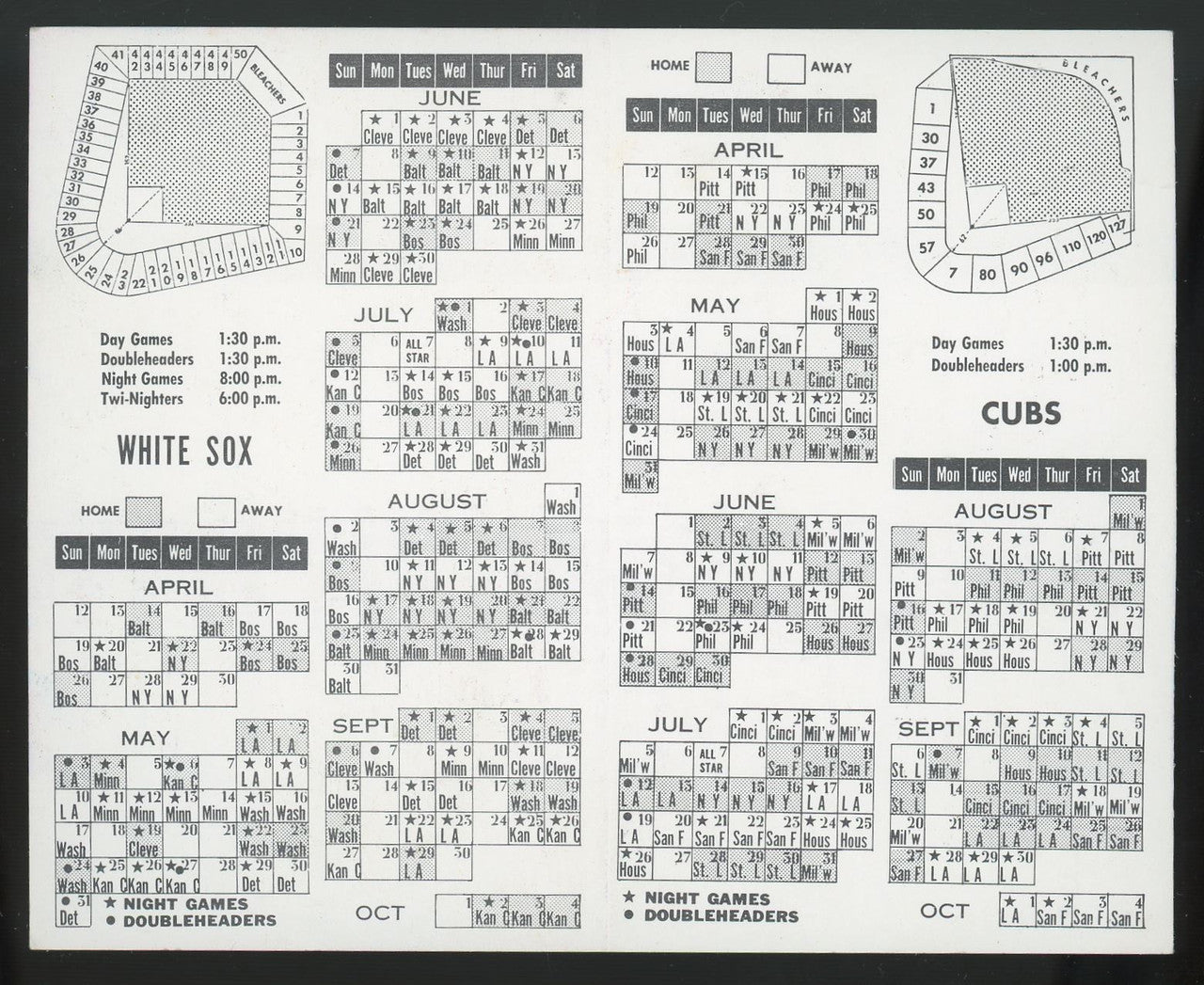 1964 Stouffer's Restaurants Chicago White Sox & Cubs Pocket Schedule