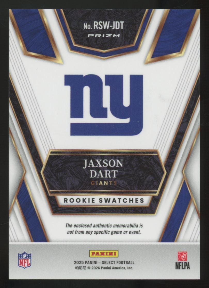 2025 Panini Select Jaxson Dart RC Blue Patch #RSW-JDT