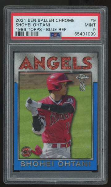 2021 Topps Chrome Ben Baller Shohei Ohtani 1986 Blue Refractor /75 #9 PSA 9