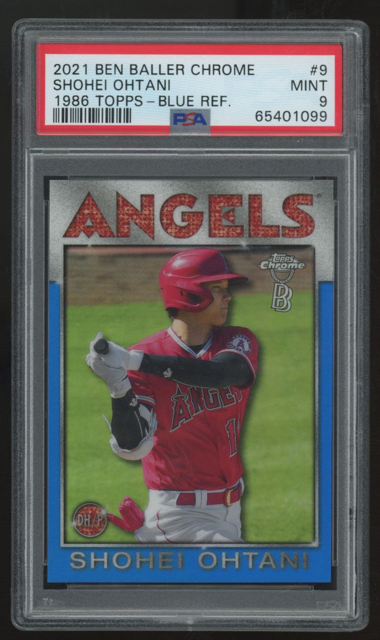 2021 Topps Chrome Ben Baller Shohei Ohtani 1986 Blue Refractor /75 #9 PSA 9
