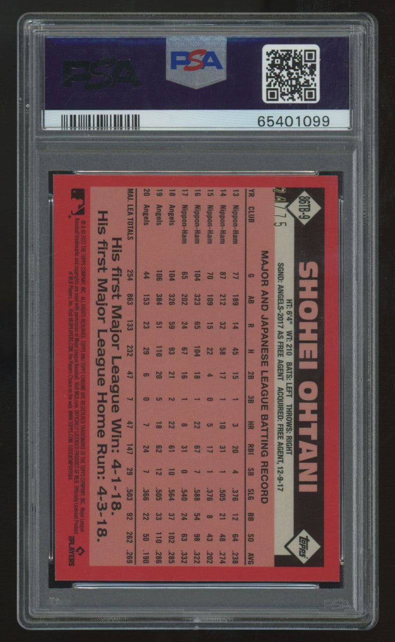 2021 Topps Chrome Ben Baller Shohei Ohtani 1986 Blue Refractor /75 #9 PSA 9