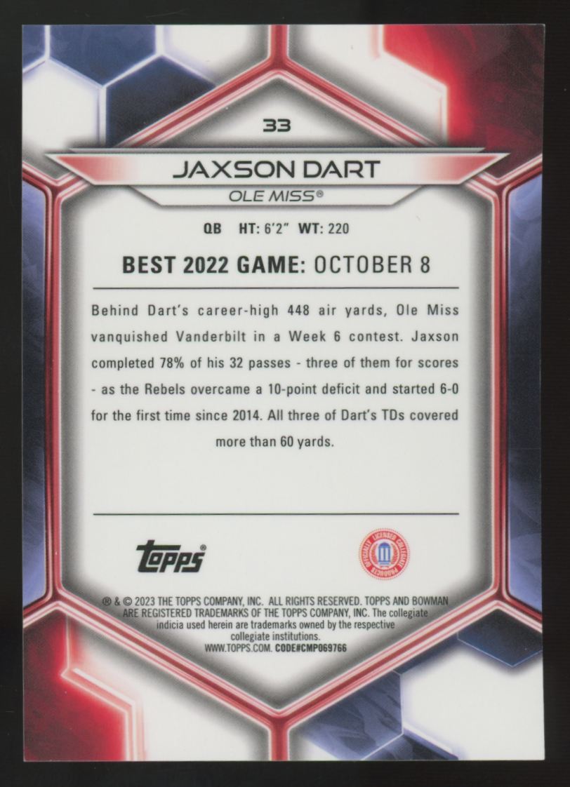 2023 Bowman Best U Jaxson Dart Gold Refractor /50 #33