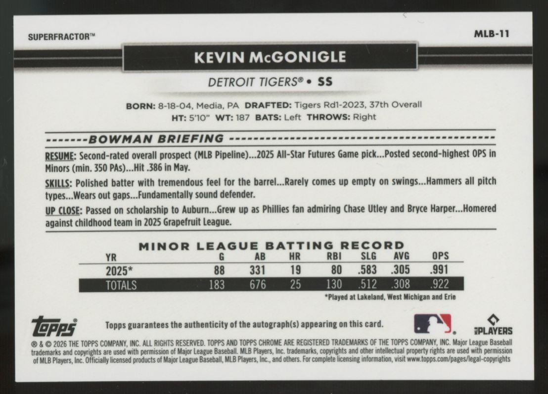 2026 Topps Chrome The National Kevin McGonigle RC Superfractor Auto 1/1 #MLB-11