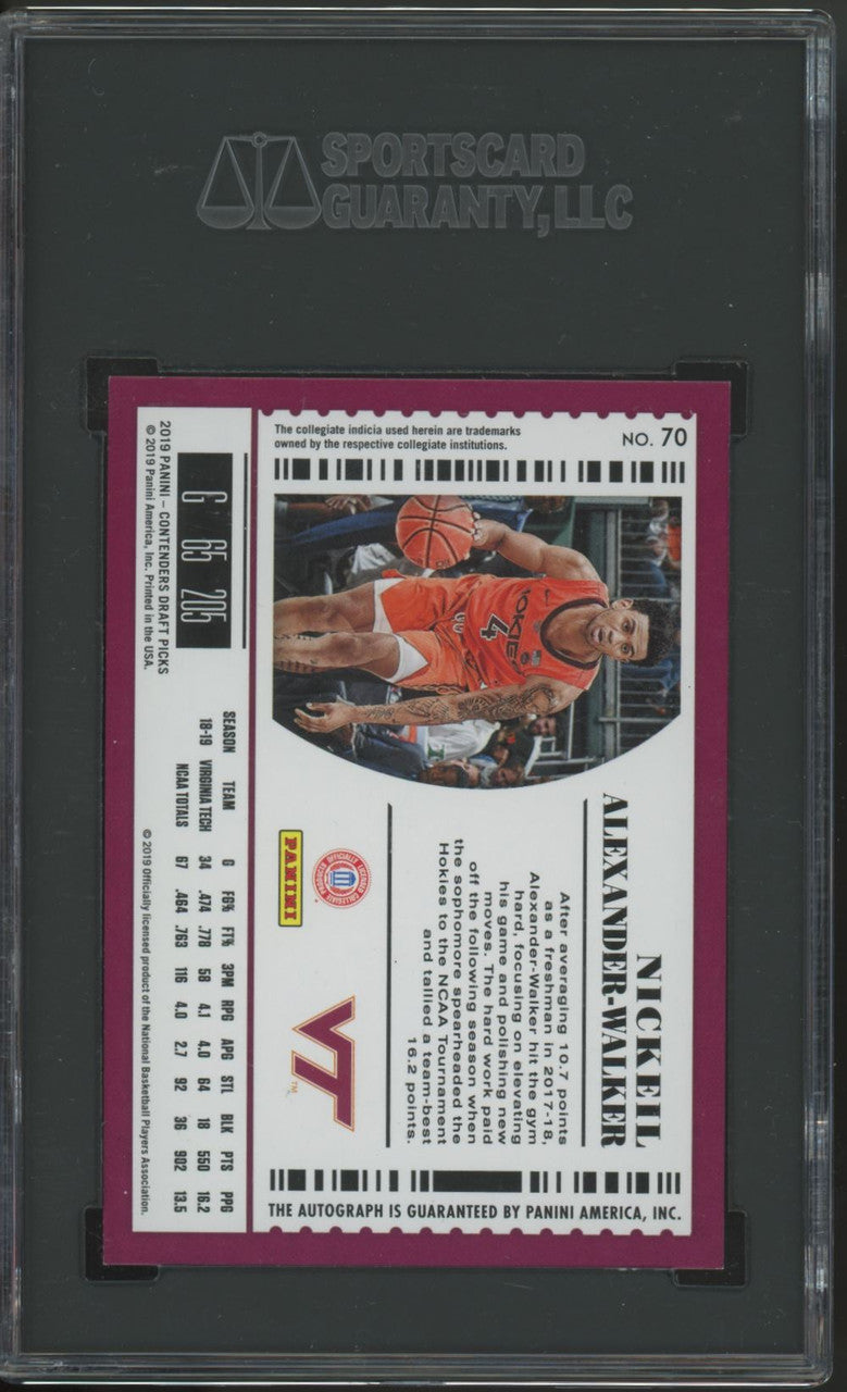 2019-20 Contenders Draft Nickeil Alexander-Walker RC Auto /5 #70 SGC 9.5 10