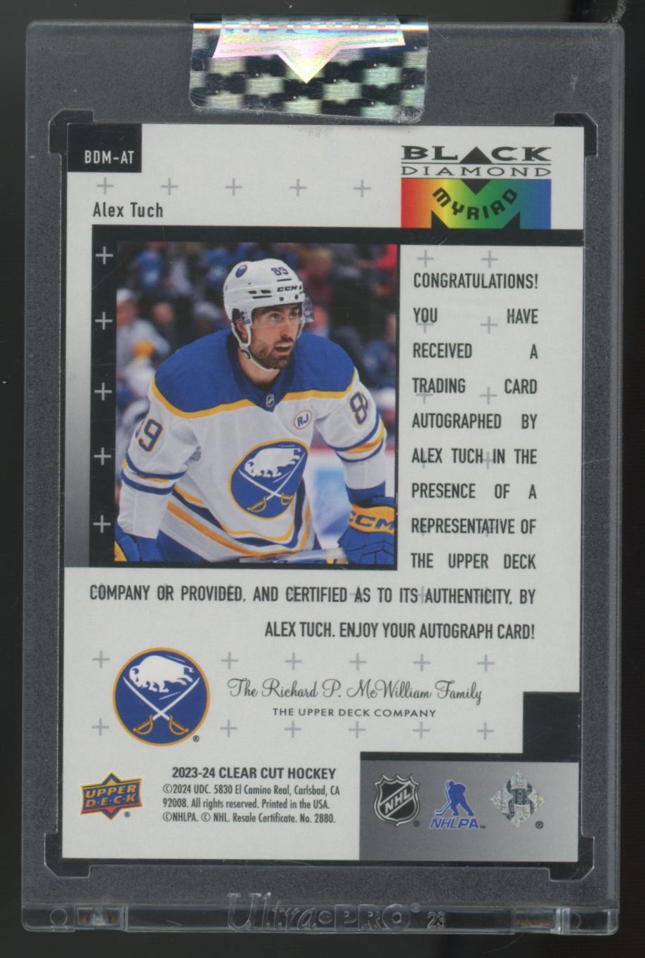 2023-24 Upper Deck Clear Cut Alex Tuch Black Diamond Myriad Auto #BDM-AT