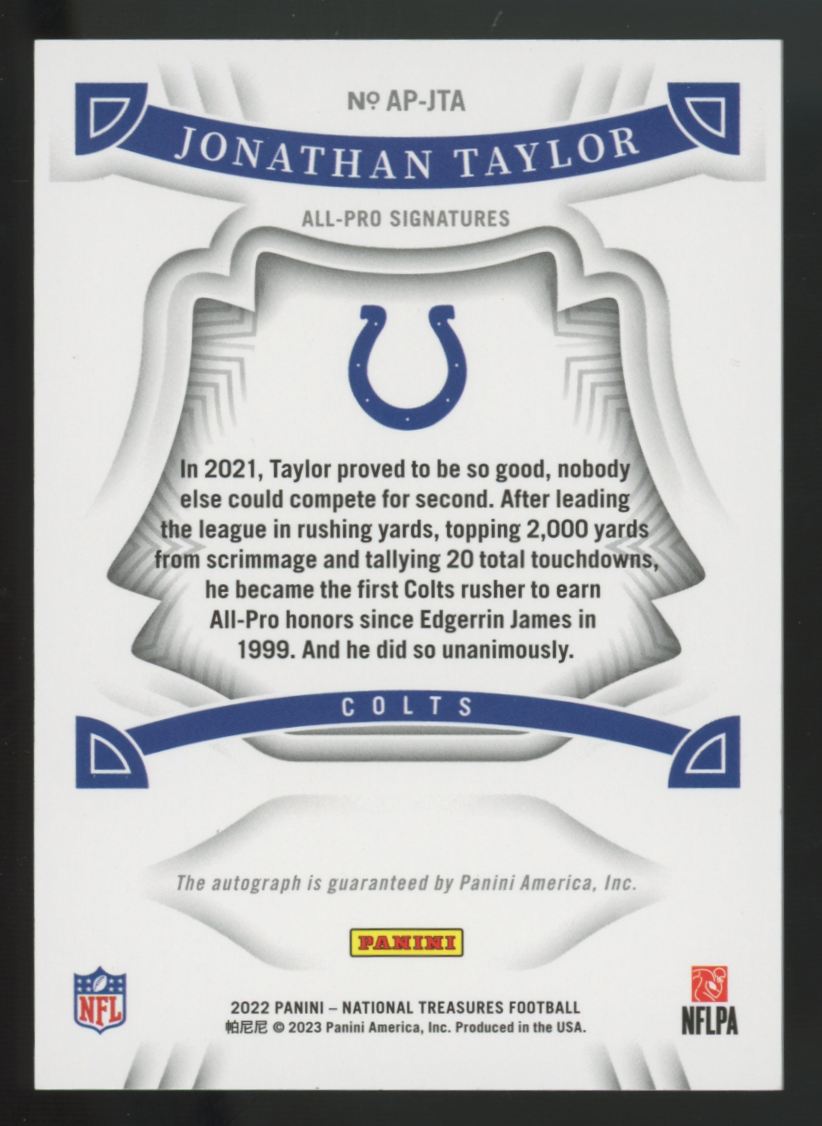2022 National Treasures Jonathan Taylor All-Pro Signatures Auto /49 #AP-JTA