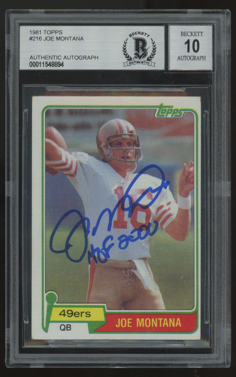 1981 Topps Joe Montana RC Signed Auto Inscription #216 BGS Authentic Auto 10