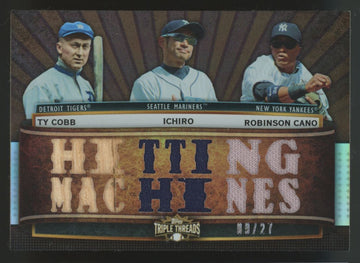 2011 Triple Threads Ty Cobb/Ichiro/Robinson Cano Sepia Triple Patch /27 #TTRC-48