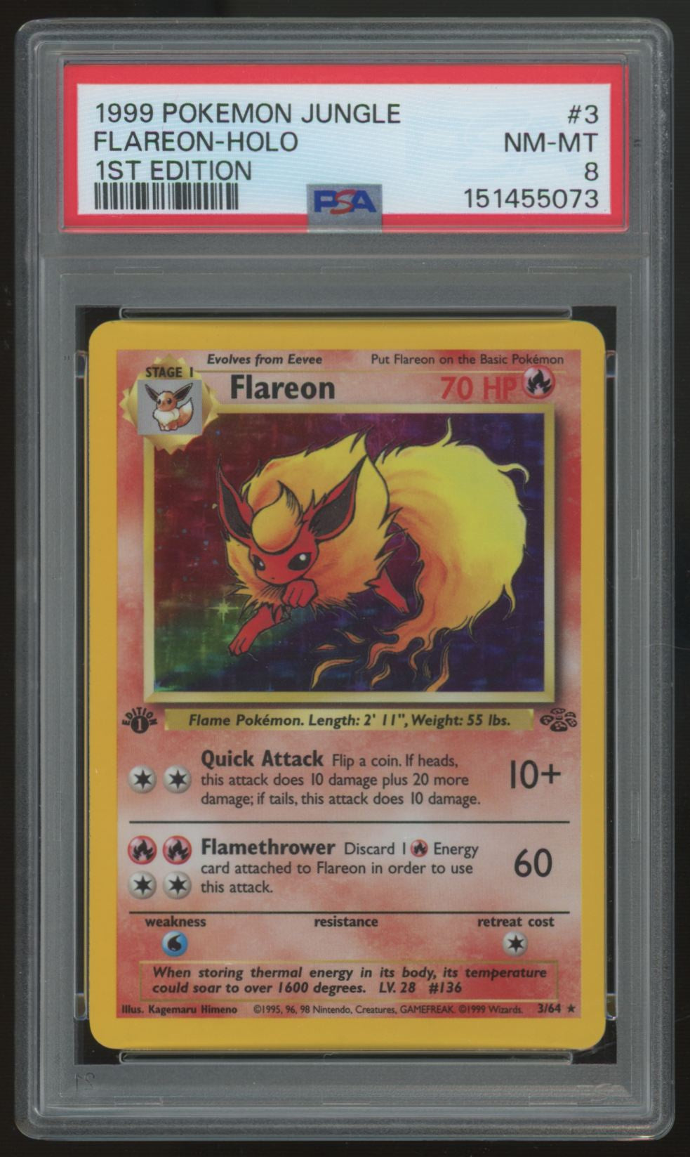 1999 Pokemon Flareon Jungle 1st Edition Holo #3 PSA 8