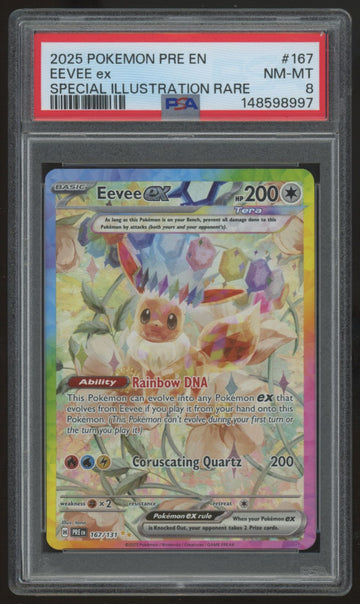 2025 Pokemon Eevee ex Prismatic Evolutions Special Illustration Rare #167 PSA 8