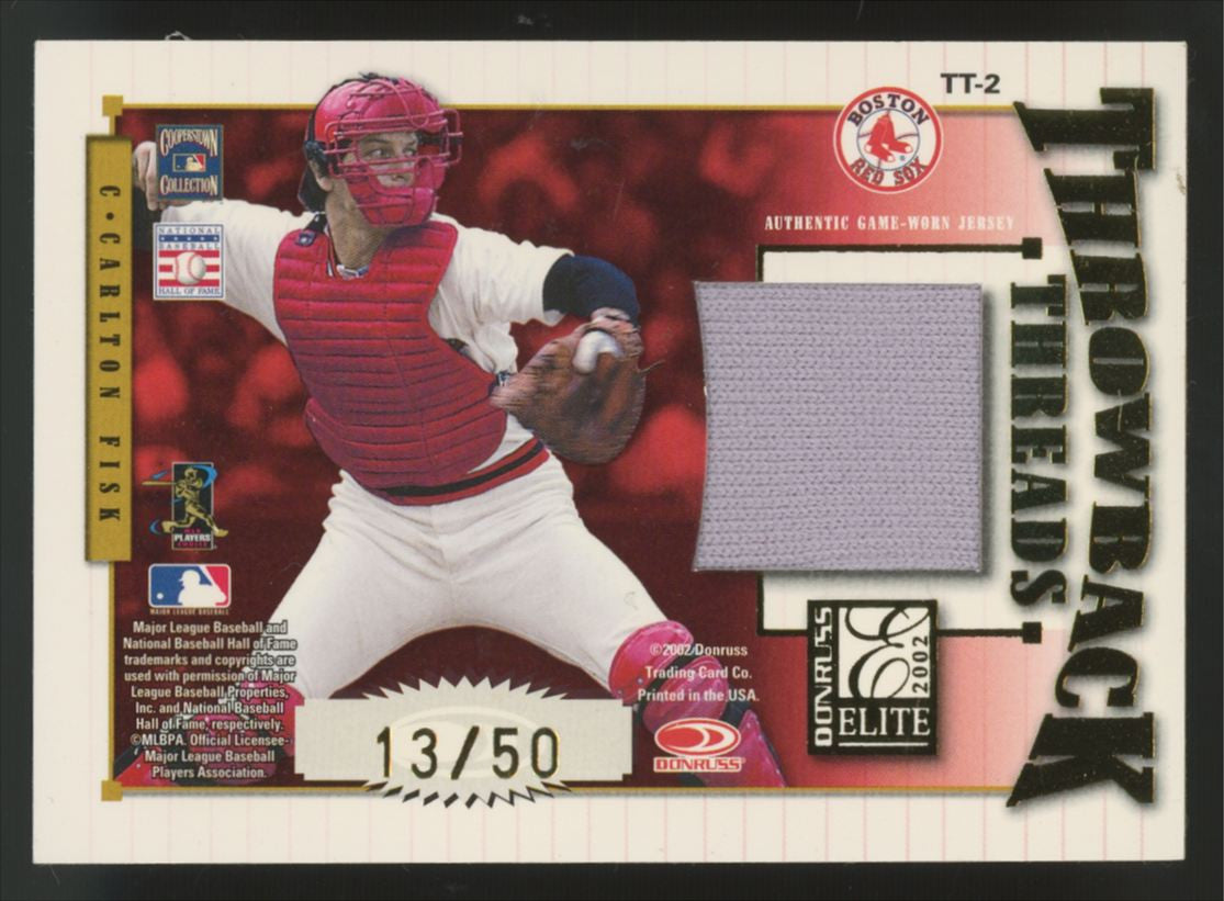 2002 Donruss Elite Mike Piazza/Carlton Fisk Throwback Threads Dual Patch /50