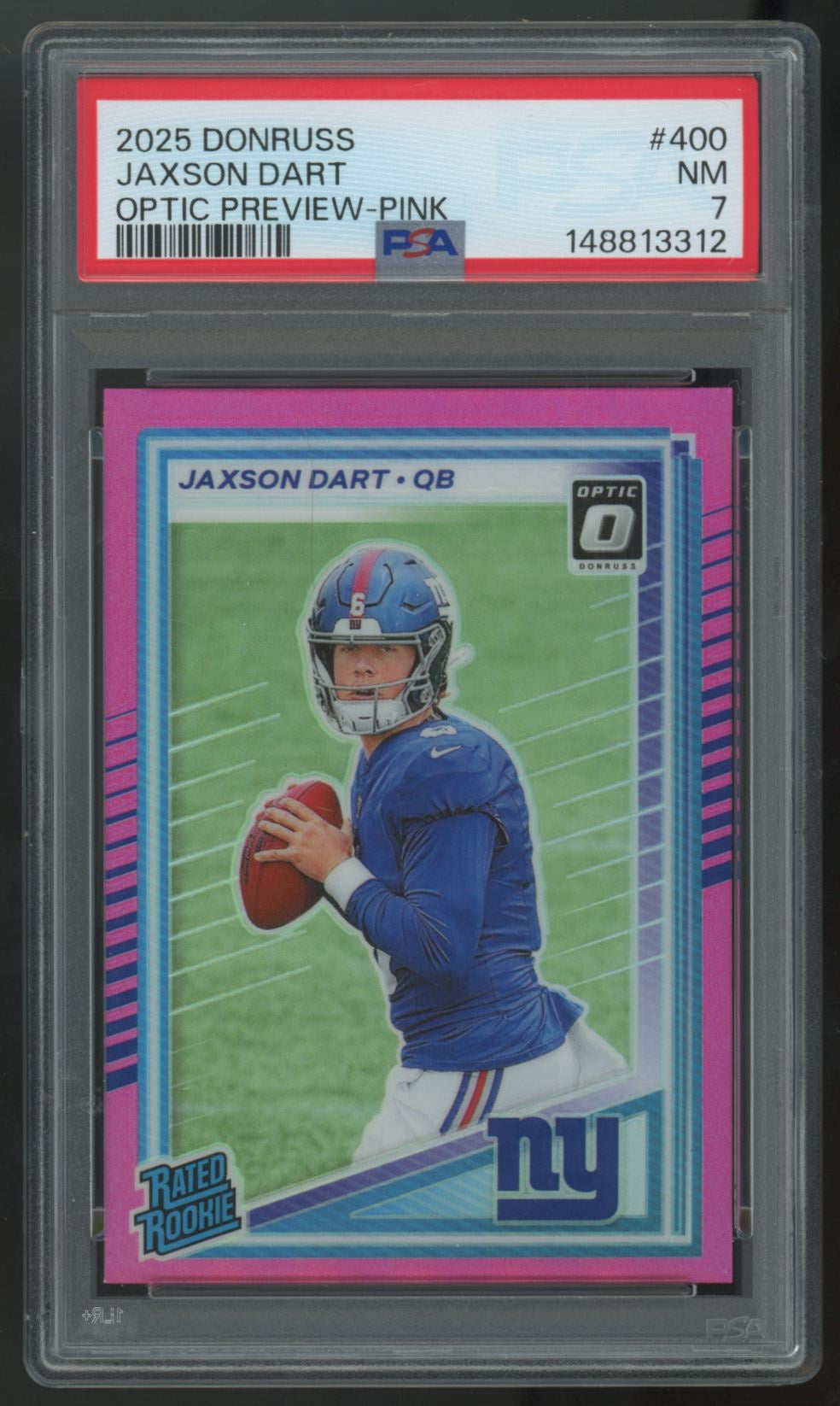 2025 Donruss Optic Preview Jaxson Dart RC Rated Rookie Pink #400 PSA 7