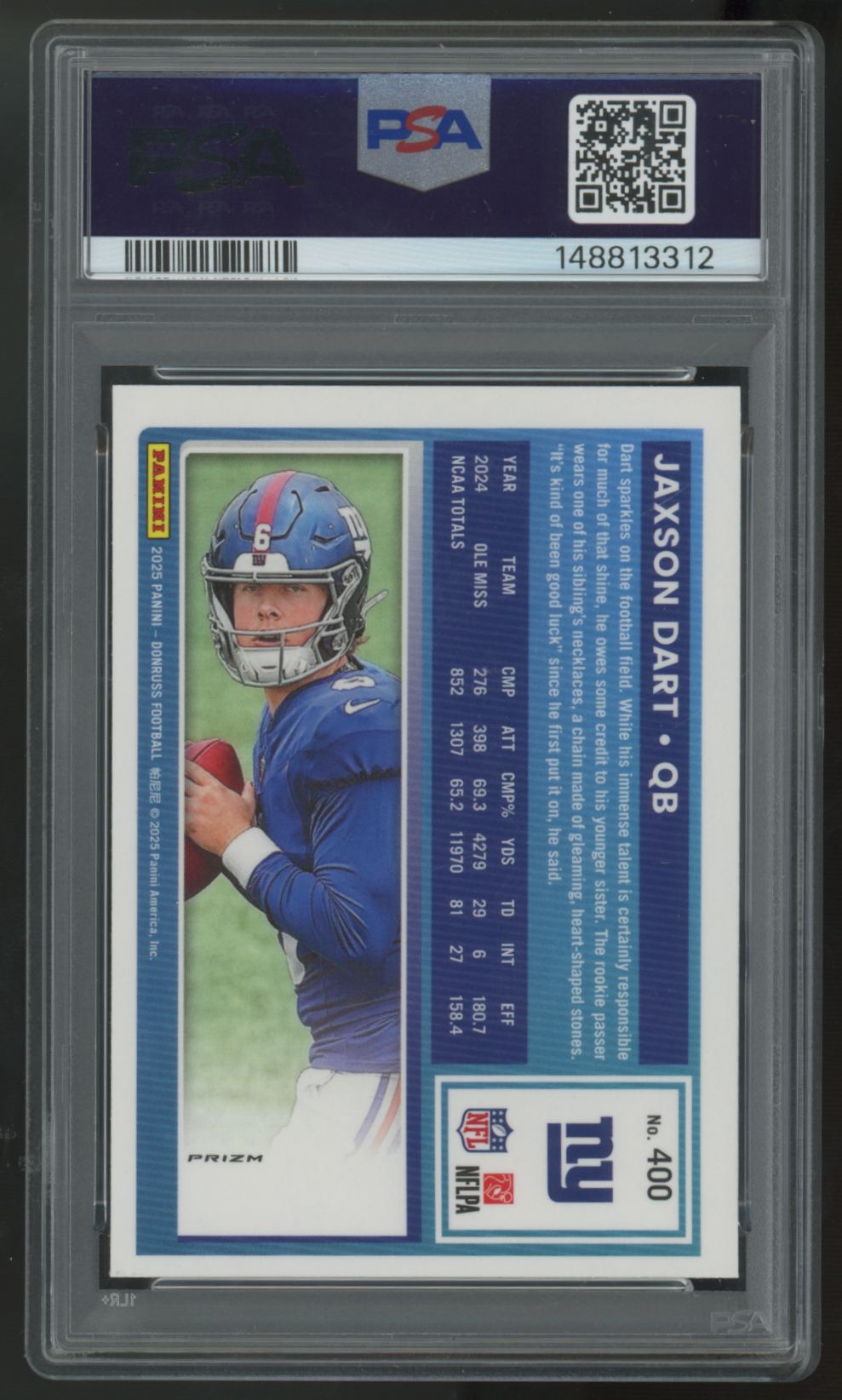 2025 Donruss Optic Preview Jaxson Dart RC Rated Rookie Pink #400 PSA 7