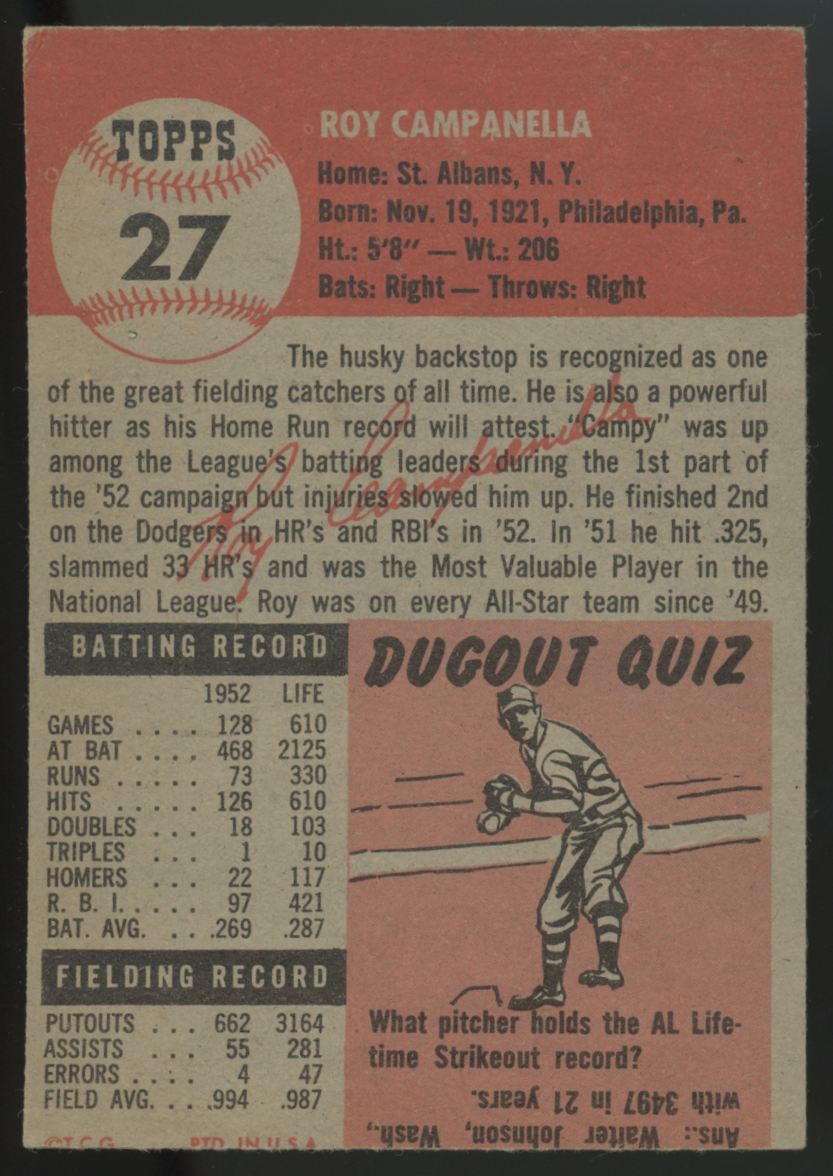 1953 Topps Roy Campanella #27 EX