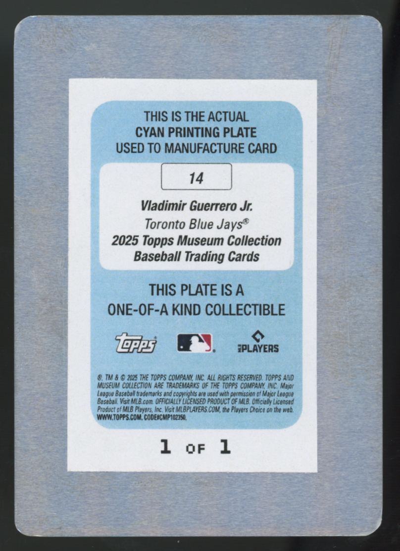 2025 Topps Museum Collection Vladimir Guerrero Jr. Cyan Printing Plate 1/1 #14