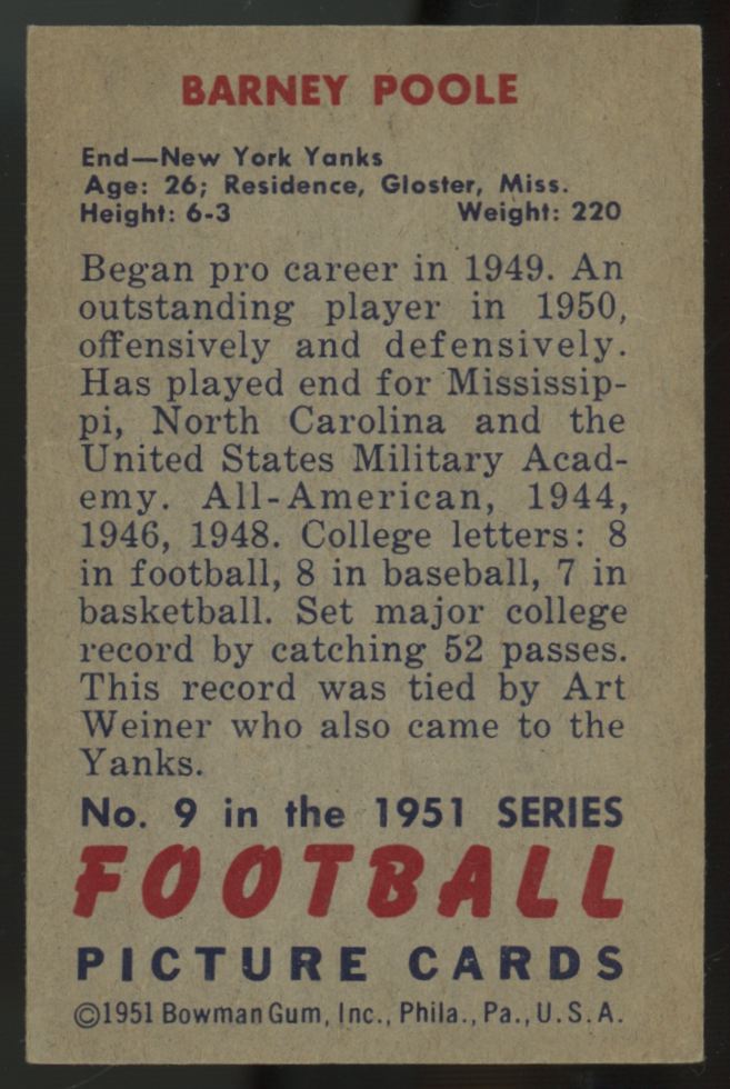 1951 Bowman Barney Poole #9 EX+