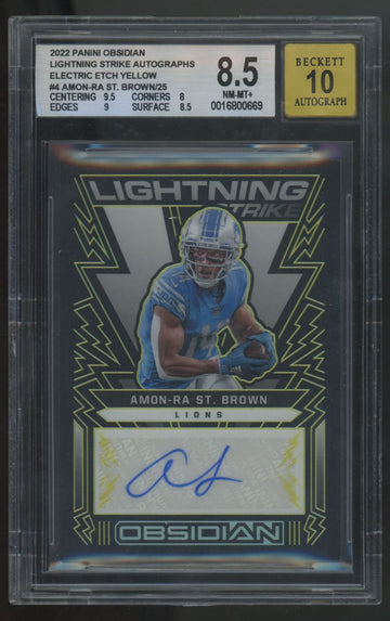 2022 Obsidian Amon-Ra St. Brown Yellow Lightning Strike Auto /25 BGS 8.5 10