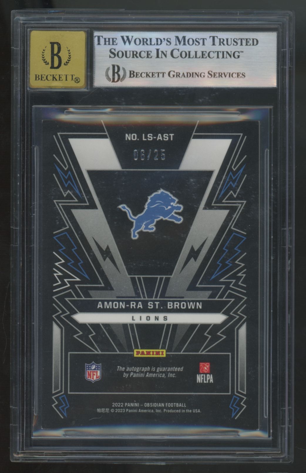 2022 Obsidian Amon-Ra St. Brown Yellow Lightning Strike Auto /25 BGS 8.5 10