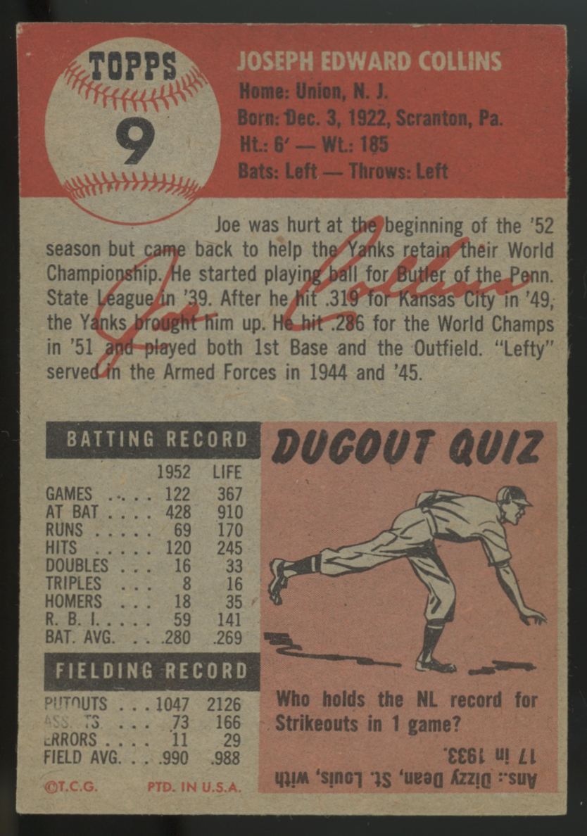 1953 Topps Joe Collins #9 EX/MT