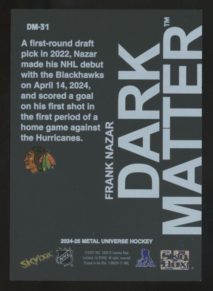 2024-25 Skybox Metal Universe Frank Nazar Dark Matter SSP #DM-31