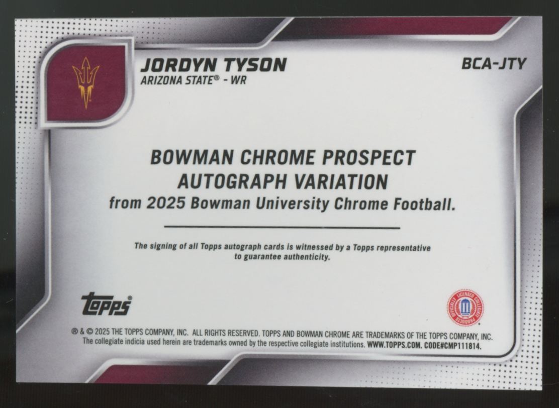 2025 Bowman Chrome U Jordyn Tyson 1st Auto Gold Shimmer /50 *Read*