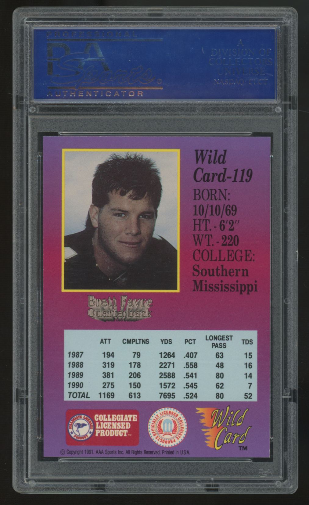 1991 Wild Card Brett Favre RC 1st Edition Draft Pick #119 PSA 9