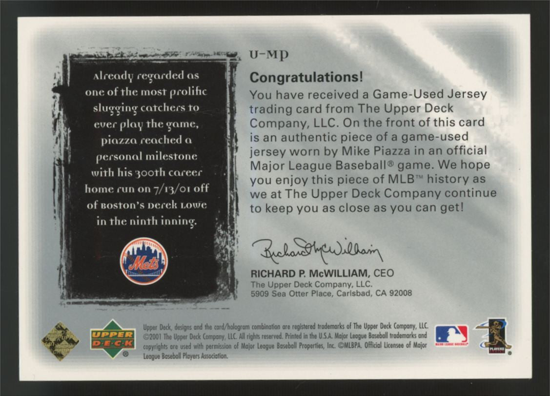 2001 Ultimate Collection Mike Piazza Silver Game Jersey Patch /20 #U-MP
