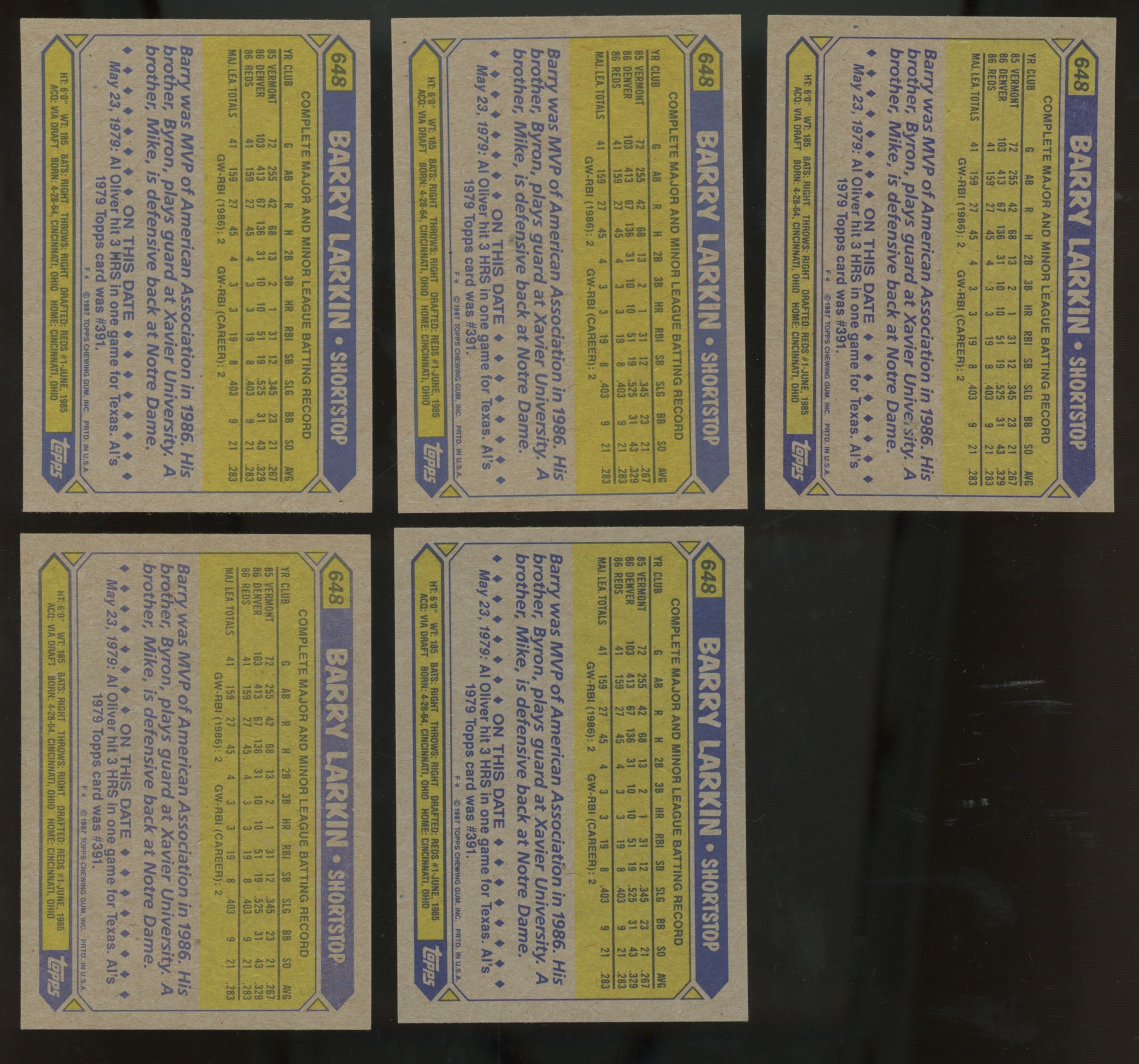 1987 Topps Barry Larkin RC #648 (Lot of 50)