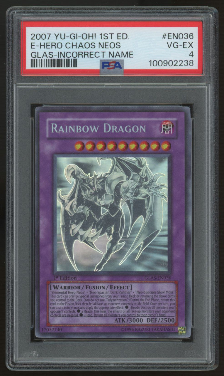 2007 Yugioh Elemental Hero Chaos Neos - Incorrect Name Ghost Rare #GLAS-EN036 PSA 4