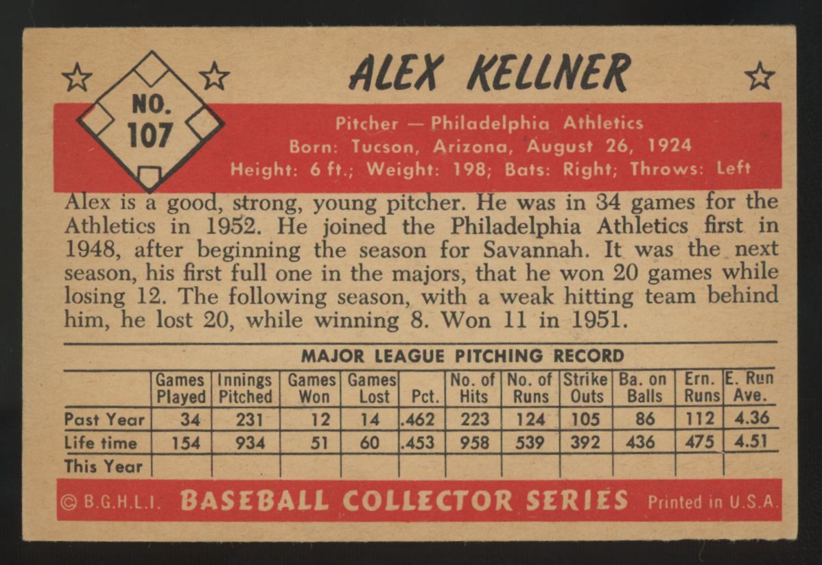 1953 Bowman Color Alex Kellner #107 VG/EX