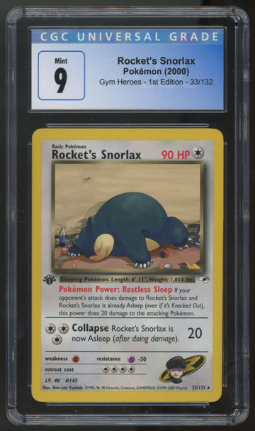 2000 Pokemon Team Rocket's Snorlax Gym Heroes 1st Edition #33 CGC 9