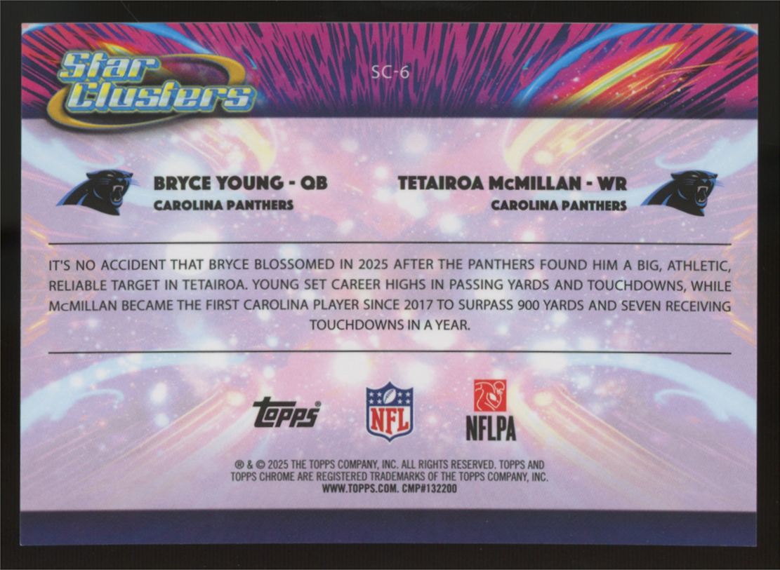 2025 Topps Chrome Cosmic Bryce Young Tetairoa McMillan RC Star Clusters Gold /50