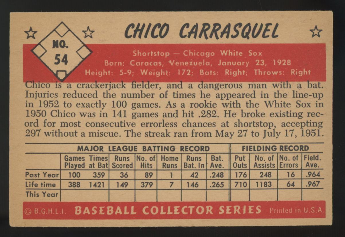 1953 Bowman Color Chico Carrasquel #54 VG/EX