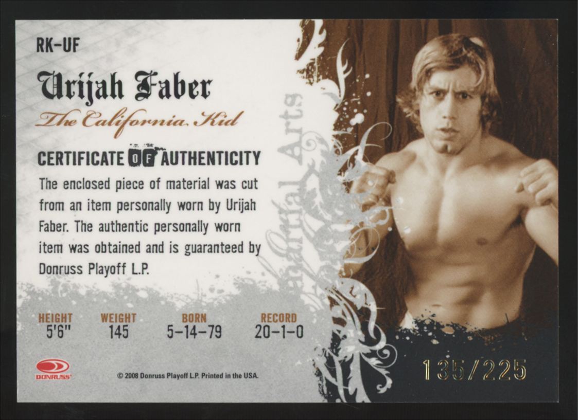 2008 Donruss Americana II Urijah Faber Ring Kings Patch /225 #RK-UF