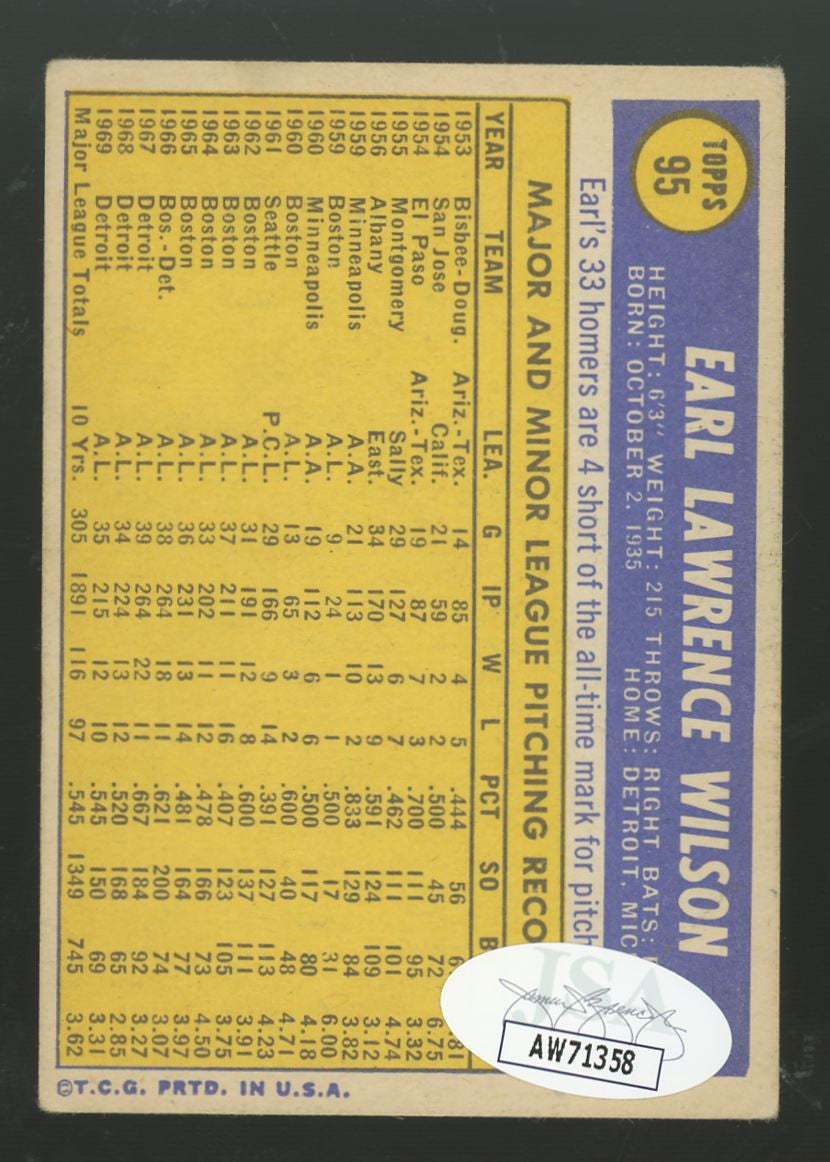 1970 Topps Earl Wilson #95 Signed Auto JSA