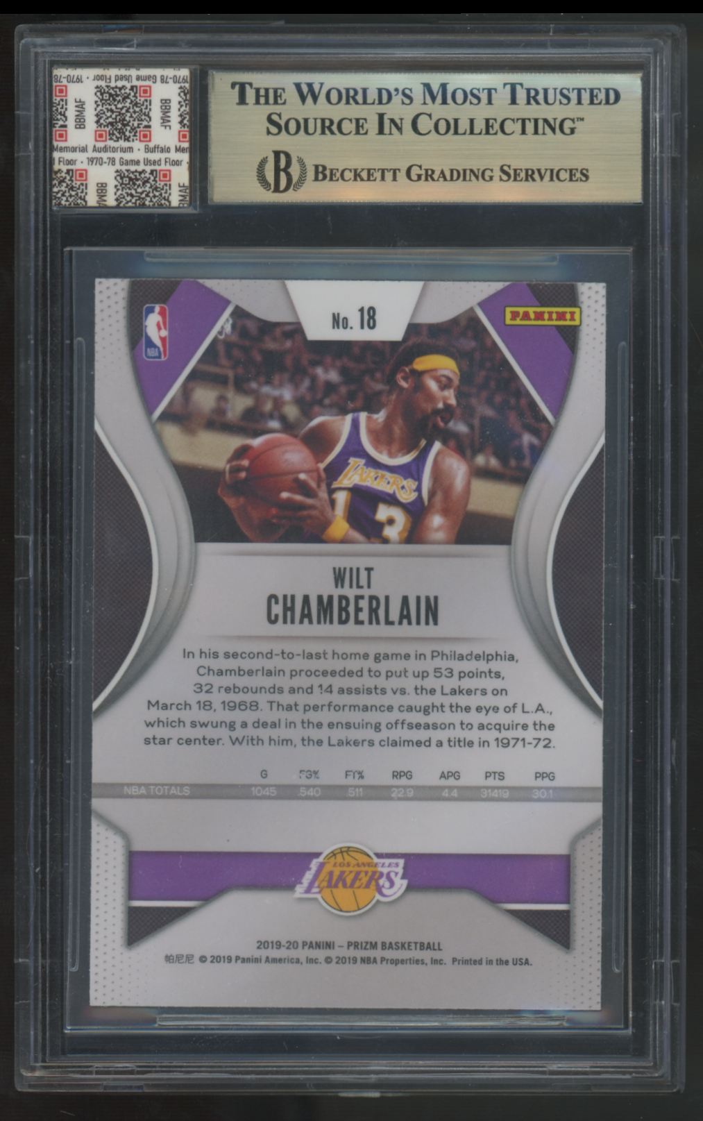 2019-20 Panini Prizm Wilt Chamberlain Jersey Fusion '70-'71 Floor Relic BGS 9.5